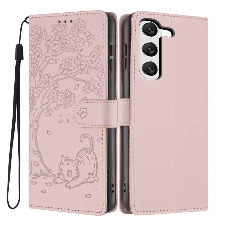Tree Cat Embossed Flip Vegan Leather Phone Case, For Samsung Galaxy S23 FE 5G, For Samsung Galaxy S23 Ultra 5G, For Samsung Galaxy S23+ 5G, For Samsung Galaxy S23 5G, For Samsung Galaxy S20 FE, For Samsung Galaxy S22 Ultra 5G