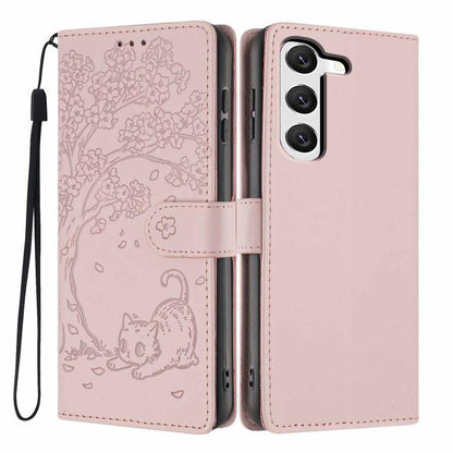 Tree Cat Embossed Flip Vegan Leather Phone Case, For Samsung Galaxy S23 FE 5G, For Samsung Galaxy S23 Ultra 5G, For Samsung Galaxy S23+ 5G, For Samsung Galaxy S23 5G, For Samsung Galaxy S20 FE, For Samsung Galaxy S22 Ultra 5G