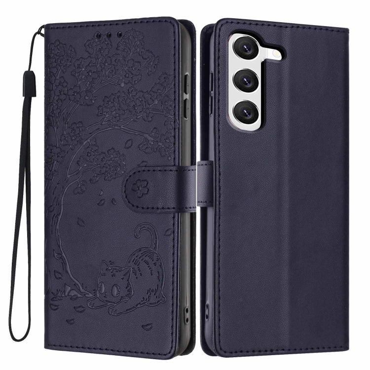 Tree Cat Embossed Flip Vegan Leather Phone Case, For Samsung Galaxy S23 FE 5G, For Samsung Galaxy S23 Ultra 5G, For Samsung Galaxy S23+ 5G, For Samsung Galaxy S23 5G, For Samsung Galaxy S20 FE, For Samsung Galaxy S22 Ultra 5G