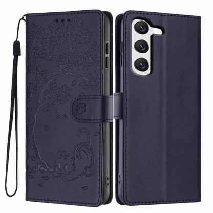 Tree Cat Embossed Flip Vegan Leather Phone Case, For Samsung Galaxy S23 FE 5G, For Samsung Galaxy S23 Ultra 5G, For Samsung Galaxy S23+ 5G, For Samsung Galaxy S23 5G, For Samsung Galaxy S20 FE, For Samsung Galaxy S22 Ultra 5G