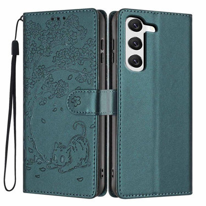 Tree Cat Embossed Flip Vegan Leather Phone Case, For Samsung Galaxy S23 FE 5G, For Samsung Galaxy S23 Ultra 5G, For Samsung Galaxy S23+ 5G, For Samsung Galaxy S23 5G, For Samsung Galaxy S20 FE, For Samsung Galaxy S22 Ultra 5G