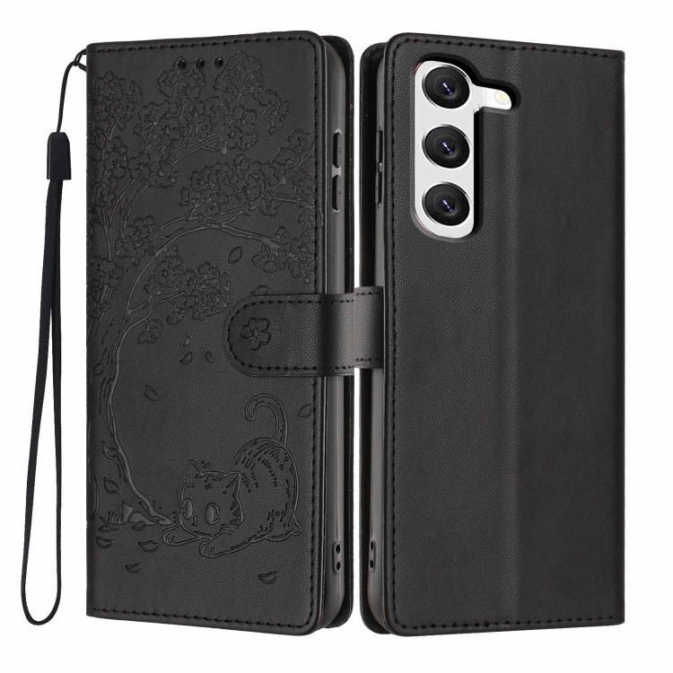Tree Cat Embossed Flip Vegan Leather Phone Case, For Samsung Galaxy S23 FE 5G, For Samsung Galaxy S23 Ultra 5G, For Samsung Galaxy S23+ 5G, For Samsung Galaxy S23 5G, For Samsung Galaxy S20 FE, For Samsung Galaxy S22 Ultra 5G