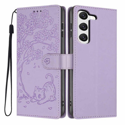 Tree Cat Embossed Flip Vegan Leather Phone Case, For Samsung Galaxy S23 FE 5G, For Samsung Galaxy S23 Ultra 5G, For Samsung Galaxy S23+ 5G, For Samsung Galaxy S23 5G, For Samsung Galaxy S20 FE, For Samsung Galaxy S22 Ultra 5G