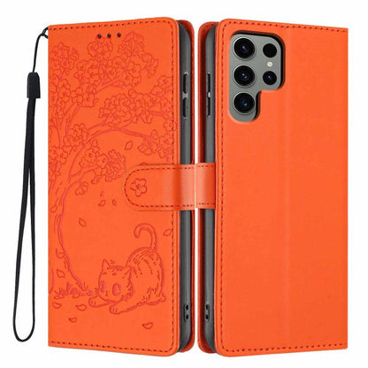 Tree Cat Embossed Flip Vegan Leather Phone Case, For Samsung Galaxy S23 FE 5G, For Samsung Galaxy S23 Ultra 5G, For Samsung Galaxy S23+ 5G, For Samsung Galaxy S23 5G, For Samsung Galaxy S20 FE, For Samsung Galaxy S22 Ultra 5G