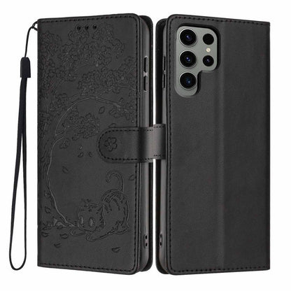 Tree Cat Embossed Flip Vegan Leather Phone Case, For Samsung Galaxy S23 FE 5G, For Samsung Galaxy S23 Ultra 5G, For Samsung Galaxy S23+ 5G, For Samsung Galaxy S23 5G, For Samsung Galaxy S20 FE, For Samsung Galaxy S22 Ultra 5G