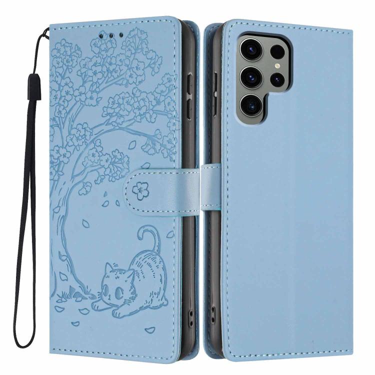 Tree Cat Embossed Flip Vegan Leather Phone Case, For Samsung Galaxy S23 FE 5G, For Samsung Galaxy S23 Ultra 5G, For Samsung Galaxy S23+ 5G, For Samsung Galaxy S23 5G, For Samsung Galaxy S20 FE, For Samsung Galaxy S22 Ultra 5G