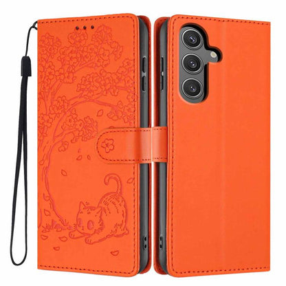 Tree Cat Embossed Flip Vegan Leather Phone Case, For Samsung Galaxy S25+ 5G, For Samsung Galaxy S25 Ultra 5G, For Samsung Galaxy S24 FE 5G, For Samsung Galaxy S24 Ultra 5G, For Samsung Galaxy S24+ 5G, For Samsung Galaxy S24 5G