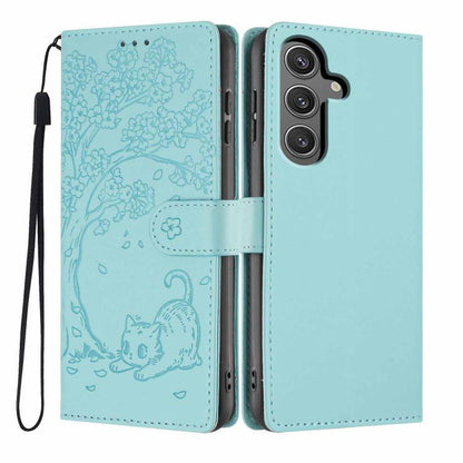 Tree Cat Embossed Flip Vegan Leather Phone Case, For Samsung Galaxy S25+ 5G, For Samsung Galaxy S25 Ultra 5G, For Samsung Galaxy S24 FE 5G, For Samsung Galaxy S24 Ultra 5G, For Samsung Galaxy S24+ 5G, For Samsung Galaxy S24 5G
