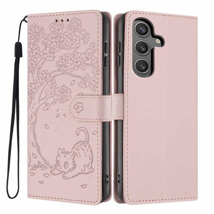Tree Cat Embossed Flip Vegan Leather Phone Case, For Samsung Galaxy S25+ 5G, For Samsung Galaxy S25 Ultra 5G, For Samsung Galaxy S24 FE 5G, For Samsung Galaxy S24 Ultra 5G, For Samsung Galaxy S24+ 5G, For Samsung Galaxy S24 5G