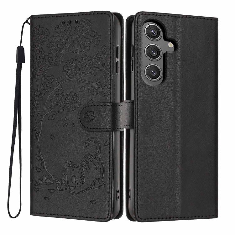 Tree Cat Embossed Flip Vegan Leather Phone Case, For Samsung Galaxy S25+ 5G, For Samsung Galaxy S25 Ultra 5G, For Samsung Galaxy S24 FE 5G, For Samsung Galaxy S24 Ultra 5G, For Samsung Galaxy S24+ 5G, For Samsung Galaxy S24 5G