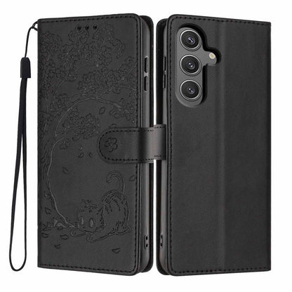 Tree Cat Embossed Flip Vegan Leather Phone Case, For Samsung Galaxy S25+ 5G, For Samsung Galaxy S25 Ultra 5G, For Samsung Galaxy S24 FE 5G, For Samsung Galaxy S24 Ultra 5G, For Samsung Galaxy S24+ 5G, For Samsung Galaxy S24 5G