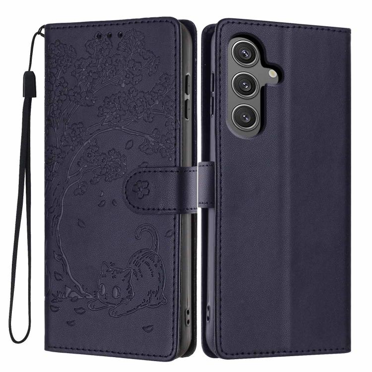 Tree Cat Embossed Flip Vegan Leather Phone Case, For Samsung Galaxy S25+ 5G, For Samsung Galaxy S25 Ultra 5G, For Samsung Galaxy S24 FE 5G, For Samsung Galaxy S24 Ultra 5G, For Samsung Galaxy S24+ 5G, For Samsung Galaxy S24 5G