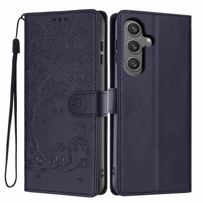 Tree Cat Embossed Flip Vegan Leather Phone Case, For Samsung Galaxy S25+ 5G, For Samsung Galaxy S25 Ultra 5G, For Samsung Galaxy S24 FE 5G, For Samsung Galaxy S24 Ultra 5G, For Samsung Galaxy S24+ 5G, For Samsung Galaxy S24 5G