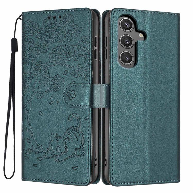 Tree Cat Embossed Flip Vegan Leather Phone Case, For Samsung Galaxy S25+ 5G, For Samsung Galaxy S25 Ultra 5G, For Samsung Galaxy S24 FE 5G, For Samsung Galaxy S24 Ultra 5G, For Samsung Galaxy S24+ 5G, For Samsung Galaxy S24 5G