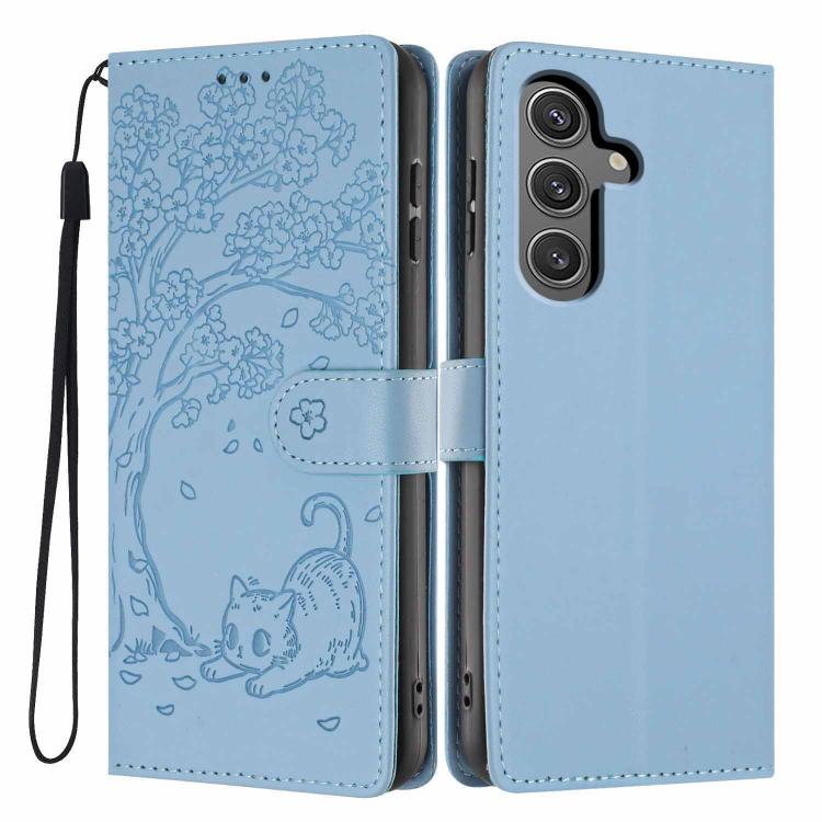Tree Cat Embossed Flip Vegan Leather Phone Case, For Samsung Galaxy S25+ 5G, For Samsung Galaxy S25 Ultra 5G, For Samsung Galaxy S24 FE 5G, For Samsung Galaxy S24 Ultra 5G, For Samsung Galaxy S24+ 5G, For Samsung Galaxy S24 5G
