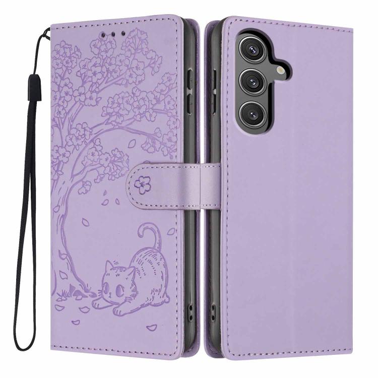 Tree Cat Embossed Flip Vegan Leather Phone Case, For Samsung Galaxy S25+ 5G, For Samsung Galaxy S25 Ultra 5G, For Samsung Galaxy S24 FE 5G, For Samsung Galaxy S24 Ultra 5G, For Samsung Galaxy S24+ 5G, For Samsung Galaxy S24 5G
