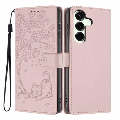 Tree Cat Embossed Flip Vegan Leather Phone Case, For Samsung Galaxy S25+ 5G, For Samsung Galaxy S25 Ultra 5G, For Samsung Galaxy S24 FE 5G, For Samsung Galaxy S24 Ultra 5G, For Samsung Galaxy S24+ 5G, For Samsung Galaxy S24 5G