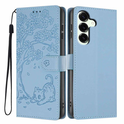 Tree Cat Embossed Flip Vegan Leather Phone Case, For Samsung Galaxy S25+ 5G, For Samsung Galaxy S25 Ultra 5G, For Samsung Galaxy S24 FE 5G, For Samsung Galaxy S24 Ultra 5G, For Samsung Galaxy S24+ 5G, For Samsung Galaxy S24 5G