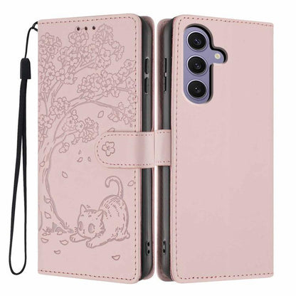 Tree Cat Embossed Flip Vegan Leather Phone Case, For Samsung Galaxy S25+ 5G, For Samsung Galaxy S25 Ultra 5G, For Samsung Galaxy S24 FE 5G, For Samsung Galaxy S24 Ultra 5G, For Samsung Galaxy S24+ 5G, For Samsung Galaxy S24 5G