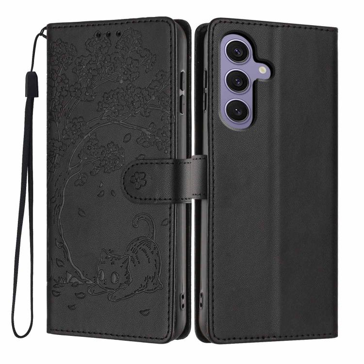 Tree Cat Embossed Flip Vegan Leather Phone Case, For Samsung Galaxy S25+ 5G, For Samsung Galaxy S25 Ultra 5G, For Samsung Galaxy S24 FE 5G, For Samsung Galaxy S24 Ultra 5G, For Samsung Galaxy S24+ 5G, For Samsung Galaxy S24 5G