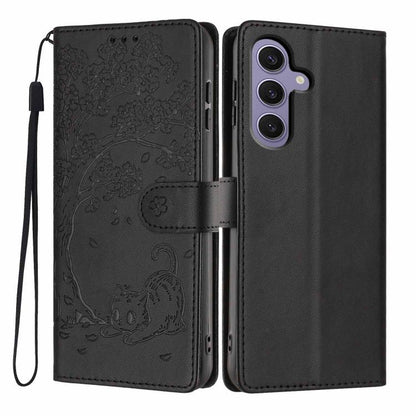 Tree Cat Embossed Flip Vegan Leather Phone Case, For Samsung Galaxy S25+ 5G, For Samsung Galaxy S25 Ultra 5G, For Samsung Galaxy S24 FE 5G, For Samsung Galaxy S24 Ultra 5G, For Samsung Galaxy S24+ 5G, For Samsung Galaxy S24 5G