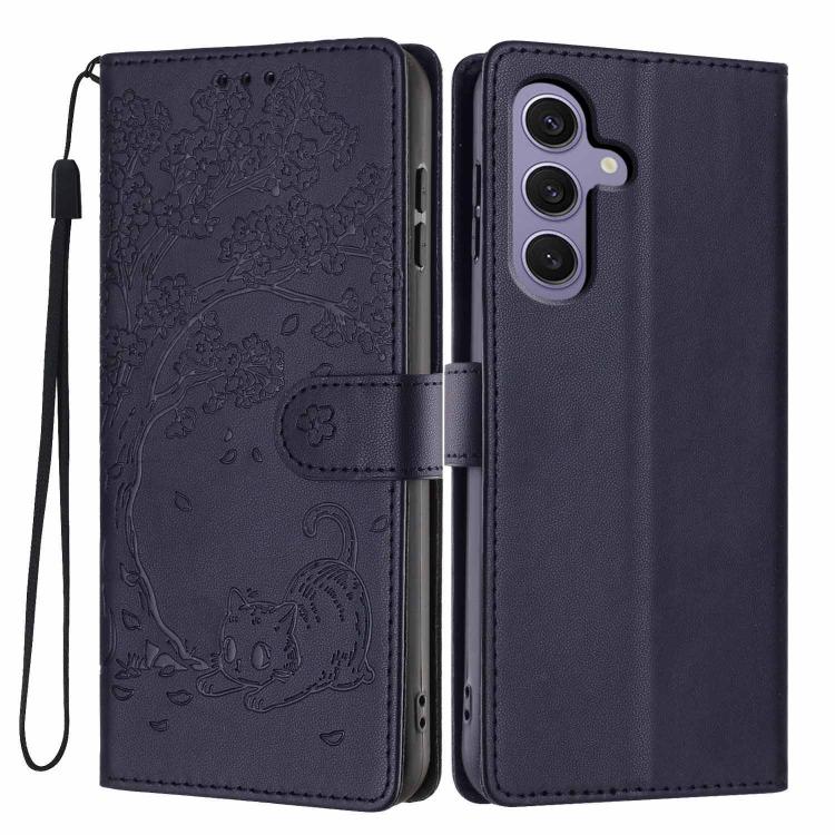 Tree Cat Embossed Flip Vegan Leather Phone Case, For Samsung Galaxy S25+ 5G, For Samsung Galaxy S25 Ultra 5G, For Samsung Galaxy S24 FE 5G, For Samsung Galaxy S24 Ultra 5G, For Samsung Galaxy S24+ 5G, For Samsung Galaxy S24 5G