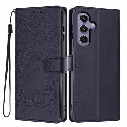 Tree Cat Embossed Flip Vegan Leather Phone Case, For Samsung Galaxy S25+ 5G, For Samsung Galaxy S25 Ultra 5G, For Samsung Galaxy S24 FE 5G, For Samsung Galaxy S24 Ultra 5G, For Samsung Galaxy S24+ 5G, For Samsung Galaxy S24 5G