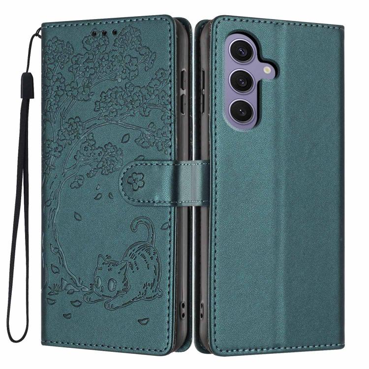 Tree Cat Embossed Flip Vegan Leather Phone Case, For Samsung Galaxy S25+ 5G, For Samsung Galaxy S25 Ultra 5G, For Samsung Galaxy S24 FE 5G, For Samsung Galaxy S24 Ultra 5G, For Samsung Galaxy S24+ 5G, For Samsung Galaxy S24 5G