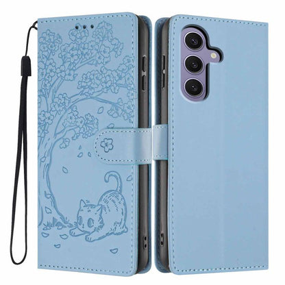 Tree Cat Embossed Flip Vegan Leather Phone Case, For Samsung Galaxy S25+ 5G, For Samsung Galaxy S25 Ultra 5G, For Samsung Galaxy S24 FE 5G, For Samsung Galaxy S24 Ultra 5G, For Samsung Galaxy S24+ 5G, For Samsung Galaxy S24 5G