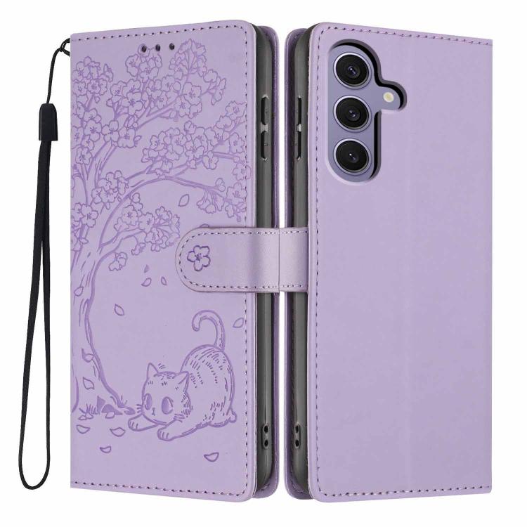 Tree Cat Embossed Flip Vegan Leather Phone Case, For Samsung Galaxy S25+ 5G, For Samsung Galaxy S25 Ultra 5G, For Samsung Galaxy S24 FE 5G, For Samsung Galaxy S24 Ultra 5G, For Samsung Galaxy S24+ 5G, For Samsung Galaxy S24 5G