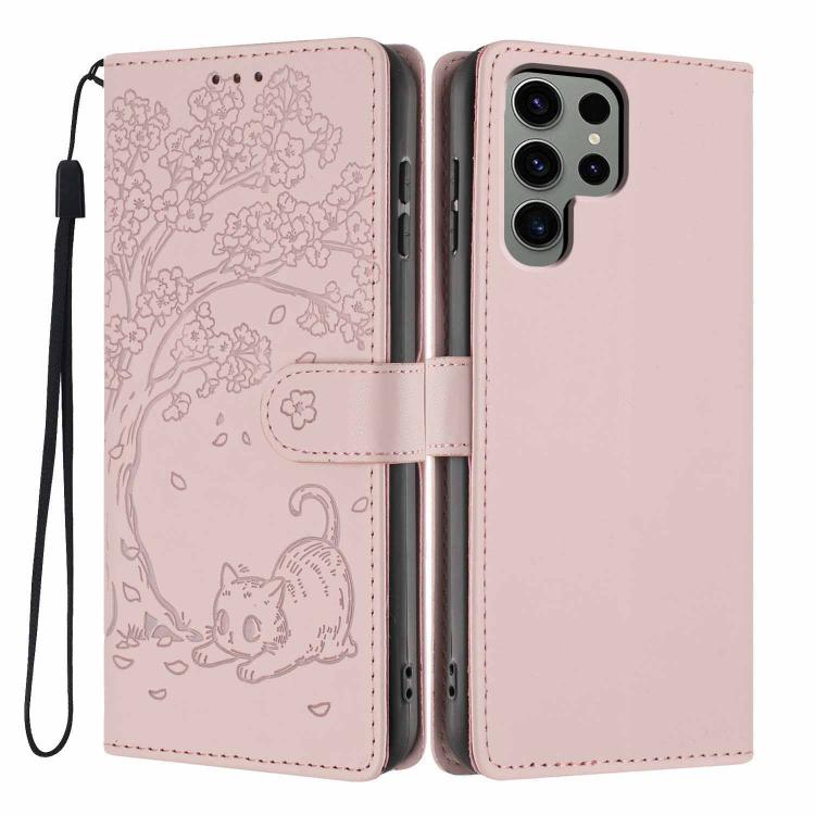 Tree Cat Embossed Flip Vegan Leather Phone Case, For Samsung Galaxy S25+ 5G, For Samsung Galaxy S25 Ultra 5G, For Samsung Galaxy S24 FE 5G, For Samsung Galaxy S24 Ultra 5G, For Samsung Galaxy S24+ 5G, For Samsung Galaxy S24 5G
