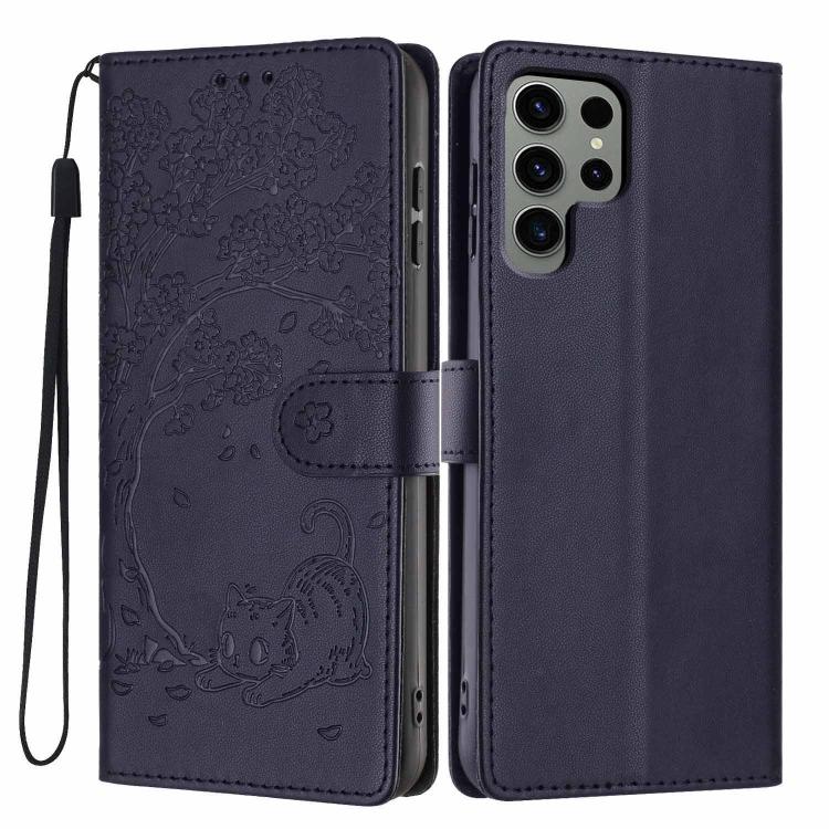 Tree Cat Embossed Flip Vegan Leather Phone Case, For Samsung Galaxy S25+ 5G, For Samsung Galaxy S25 Ultra 5G, For Samsung Galaxy S24 FE 5G, For Samsung Galaxy S24 Ultra 5G, For Samsung Galaxy S24+ 5G, For Samsung Galaxy S24 5G
