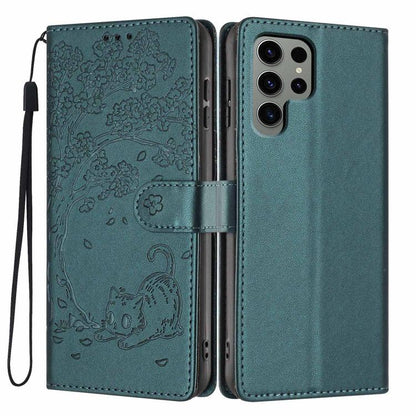 Tree Cat Embossed Flip Vegan Leather Phone Case, For Samsung Galaxy S25+ 5G, For Samsung Galaxy S25 Ultra 5G, For Samsung Galaxy S24 FE 5G, For Samsung Galaxy S24 Ultra 5G, For Samsung Galaxy S24+ 5G, For Samsung Galaxy S24 5G