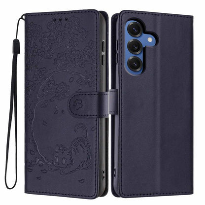 Tree Cat Embossed Flip Vegan Leather Phone Case, For Samsung Galaxy S26+ 5G, For Samsung Galaxy S26 Ultra 5G, For Samsung Galaxy S26 5G, For Samsung Galaxy S25 FE 5G, For Samsung Galaxy S25 Edge 5G, For Samsung Galaxy S25 5G