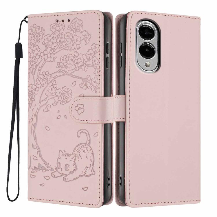 Tree Cat Embossed Flip Vegan Leather Phone Case, For Samsung Galaxy S26+ 5G, For Samsung Galaxy S26 Ultra 5G, For Samsung Galaxy S26 5G, For Samsung Galaxy S25 FE 5G, For Samsung Galaxy S25 Edge 5G, For Samsung Galaxy S25 5G