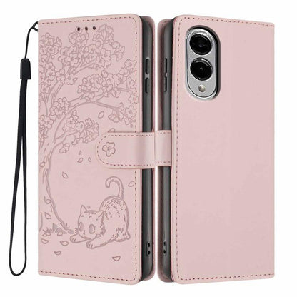 Tree Cat Embossed Flip Vegan Leather Phone Case, For Samsung Galaxy S26+ 5G, For Samsung Galaxy S26 Ultra 5G, For Samsung Galaxy S26 5G, For Samsung Galaxy S25 FE 5G, For Samsung Galaxy S25 Edge 5G, For Samsung Galaxy S25 5G