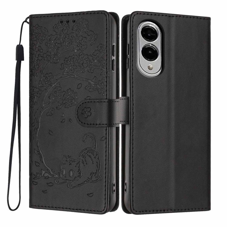 Tree Cat Embossed Flip Vegan Leather Phone Case, For Samsung Galaxy S26+ 5G, For Samsung Galaxy S26 Ultra 5G, For Samsung Galaxy S26 5G, For Samsung Galaxy S25 FE 5G, For Samsung Galaxy S25 Edge 5G, For Samsung Galaxy S25 5G