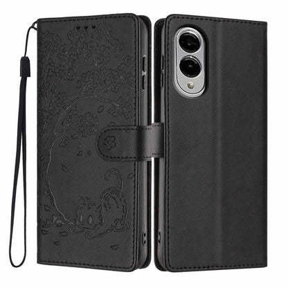 Tree Cat Embossed Flip Vegan Leather Phone Case, For Samsung Galaxy S26+ 5G, For Samsung Galaxy S26 Ultra 5G, For Samsung Galaxy S26 5G, For Samsung Galaxy S25 FE 5G, For Samsung Galaxy S25 Edge 5G, For Samsung Galaxy S25 5G