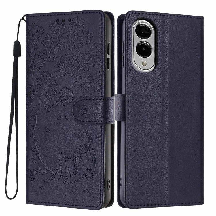 Tree Cat Embossed Flip Vegan Leather Phone Case, For Samsung Galaxy S26+ 5G, For Samsung Galaxy S26 Ultra 5G, For Samsung Galaxy S26 5G, For Samsung Galaxy S25 FE 5G, For Samsung Galaxy S25 Edge 5G, For Samsung Galaxy S25 5G