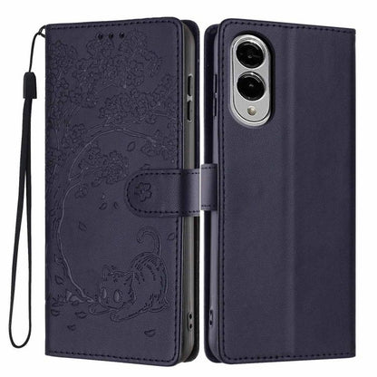 Tree Cat Embossed Flip Vegan Leather Phone Case, For Samsung Galaxy S26+ 5G, For Samsung Galaxy S26 Ultra 5G, For Samsung Galaxy S26 5G, For Samsung Galaxy S25 FE 5G, For Samsung Galaxy S25 Edge 5G, For Samsung Galaxy S25 5G