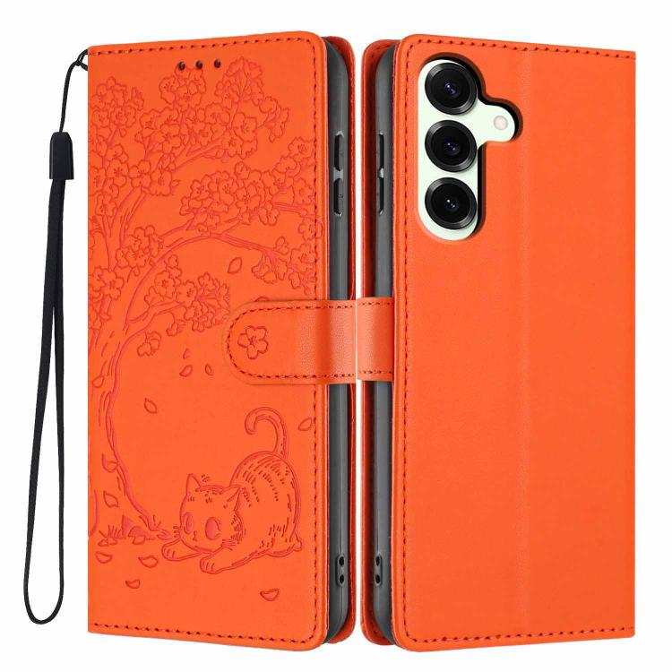 Tree Cat Embossed Flip Vegan Leather Phone Case, For Samsung Galaxy S26+ 5G, For Samsung Galaxy S26 Ultra 5G, For Samsung Galaxy S26 5G, For Samsung Galaxy S25 FE 5G, For Samsung Galaxy S25 Edge 5G, For Samsung Galaxy S25 5G