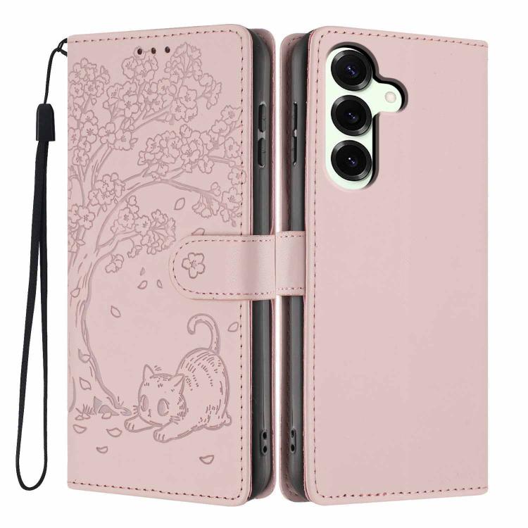 Tree Cat Embossed Flip Vegan Leather Phone Case, For Samsung Galaxy S26+ 5G, For Samsung Galaxy S26 Ultra 5G, For Samsung Galaxy S26 5G, For Samsung Galaxy S25 FE 5G, For Samsung Galaxy S25 Edge 5G, For Samsung Galaxy S25 5G