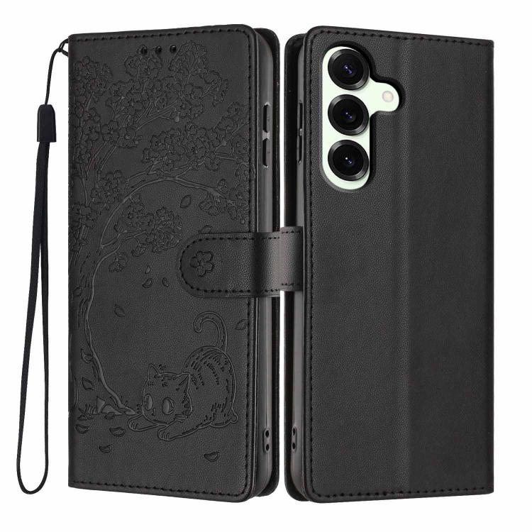 Tree Cat Embossed Flip Vegan Leather Phone Case, For Samsung Galaxy S26+ 5G, For Samsung Galaxy S26 Ultra 5G, For Samsung Galaxy S26 5G, For Samsung Galaxy S25 FE 5G, For Samsung Galaxy S25 Edge 5G, For Samsung Galaxy S25 5G