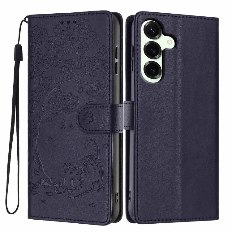 Tree Cat Embossed Flip Vegan Leather Phone Case, For Samsung Galaxy S26+ 5G, For Samsung Galaxy S26 Ultra 5G, For Samsung Galaxy S26 5G, For Samsung Galaxy S25 FE 5G, For Samsung Galaxy S25 Edge 5G, For Samsung Galaxy S25 5G