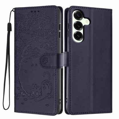 Tree Cat Embossed Flip Vegan Leather Phone Case, For Samsung Galaxy S26+ 5G, For Samsung Galaxy S26 Ultra 5G, For Samsung Galaxy S26 5G, For Samsung Galaxy S25 FE 5G, For Samsung Galaxy S25 Edge 5G, For Samsung Galaxy S25 5G