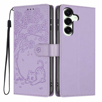 Tree Cat Embossed Flip Vegan Leather Phone Case, For Samsung Galaxy S26+ 5G, For Samsung Galaxy S26 Ultra 5G, For Samsung Galaxy S26 5G, For Samsung Galaxy S25 FE 5G, For Samsung Galaxy S25 Edge 5G, For Samsung Galaxy S25 5G