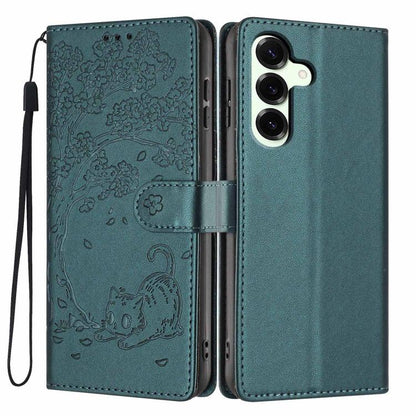 Tree Cat Embossed Flip Vegan Leather Phone Case, For Samsung Galaxy S25+ 5G, For Samsung Galaxy S25 Ultra 5G, For Samsung Galaxy S24 FE 5G, For Samsung Galaxy S24 Ultra 5G, For Samsung Galaxy S24+ 5G, For Samsung Galaxy S24 5G