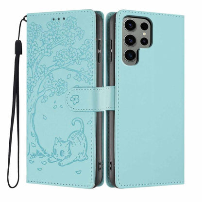 Tree Cat Embossed Flip Vegan Leather Phone Case, For Samsung Galaxy S25+ 5G, For Samsung Galaxy S25 Ultra 5G, For Samsung Galaxy S24 FE 5G, For Samsung Galaxy S24 Ultra 5G, For Samsung Galaxy S24+ 5G, For Samsung Galaxy S24 5G