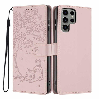Tree Cat Embossed Flip Vegan Leather Phone Case, For Samsung Galaxy S25+ 5G, For Samsung Galaxy S25 Ultra 5G, For Samsung Galaxy S24 FE 5G, For Samsung Galaxy S24 Ultra 5G, For Samsung Galaxy S24+ 5G, For Samsung Galaxy S24 5G