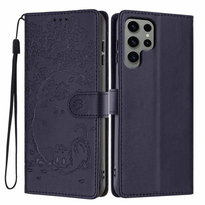 Tree Cat Embossed Flip Vegan Leather Phone Case, For Samsung Galaxy S25+ 5G, For Samsung Galaxy S25 Ultra 5G, For Samsung Galaxy S24 FE 5G, For Samsung Galaxy S24 Ultra 5G, For Samsung Galaxy S24+ 5G, For Samsung Galaxy S24 5G
